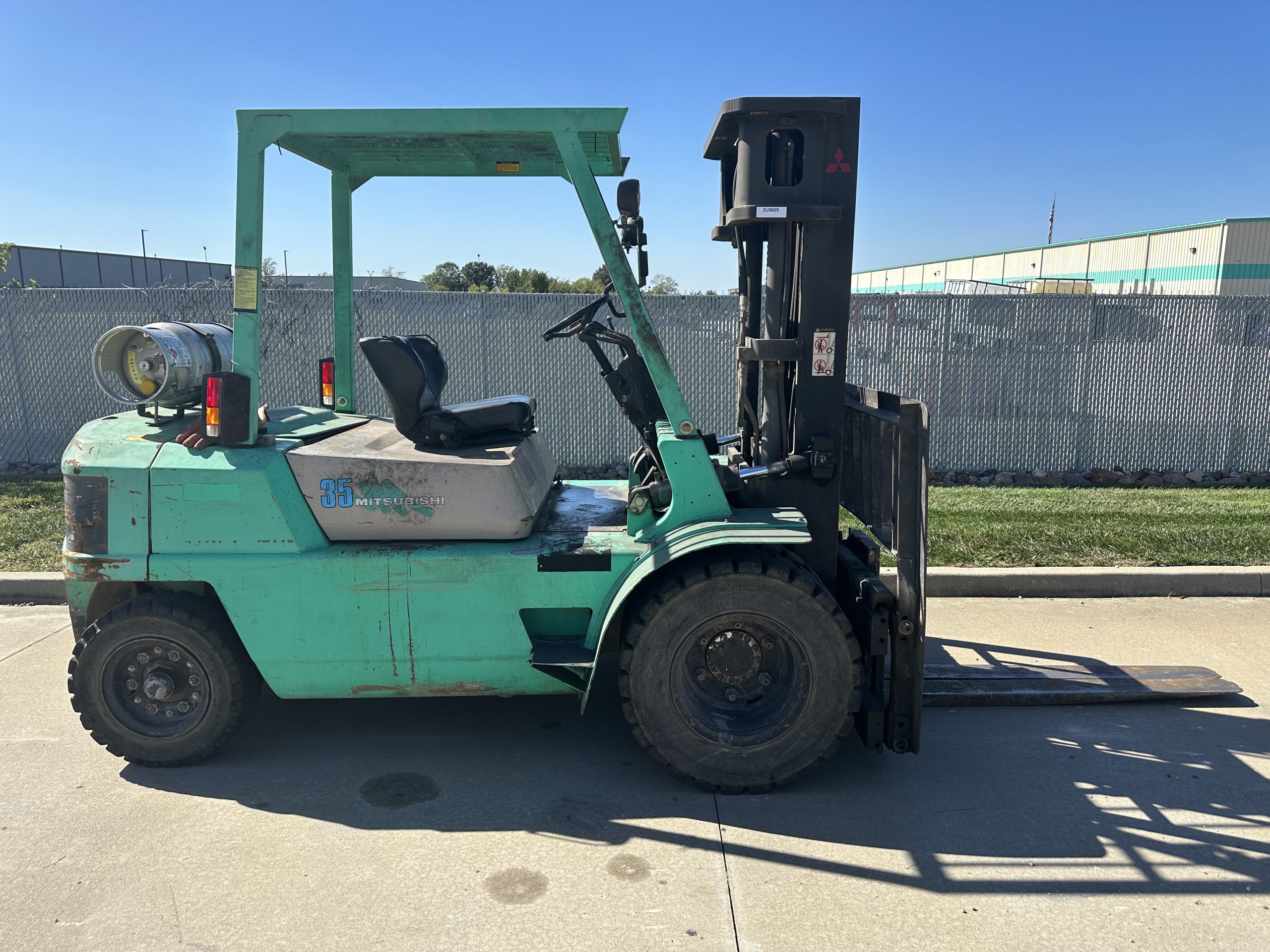 Featured image for “MITUSBISHI 8,000 LBS. CAPACITY PNEUMATIC TIRED FORKLIFT”