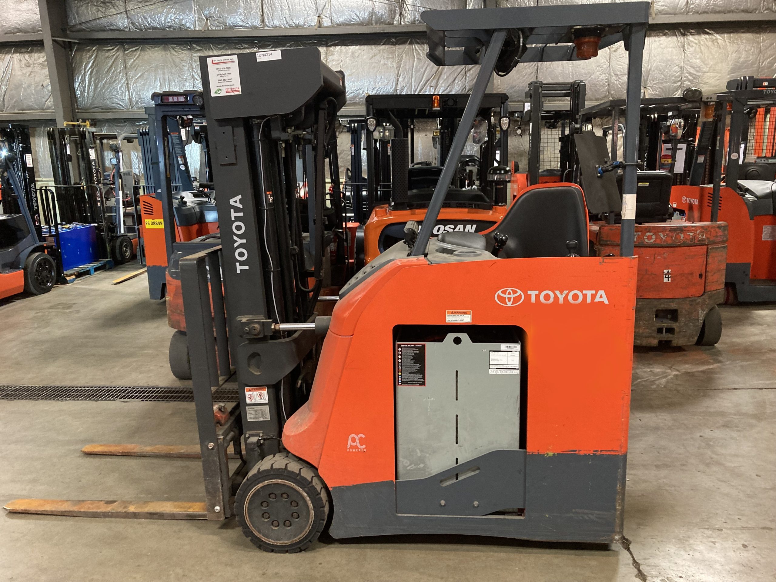 Featured image for “TOYOTA 4,000 LBS. CAPACITY ELECTRIC STAND UP COUNTER BALANCE FORKLIFT”