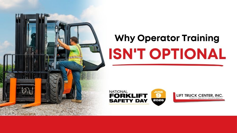 Forklift Operator Entering Toyota Forklift for National Forklift Safety Day